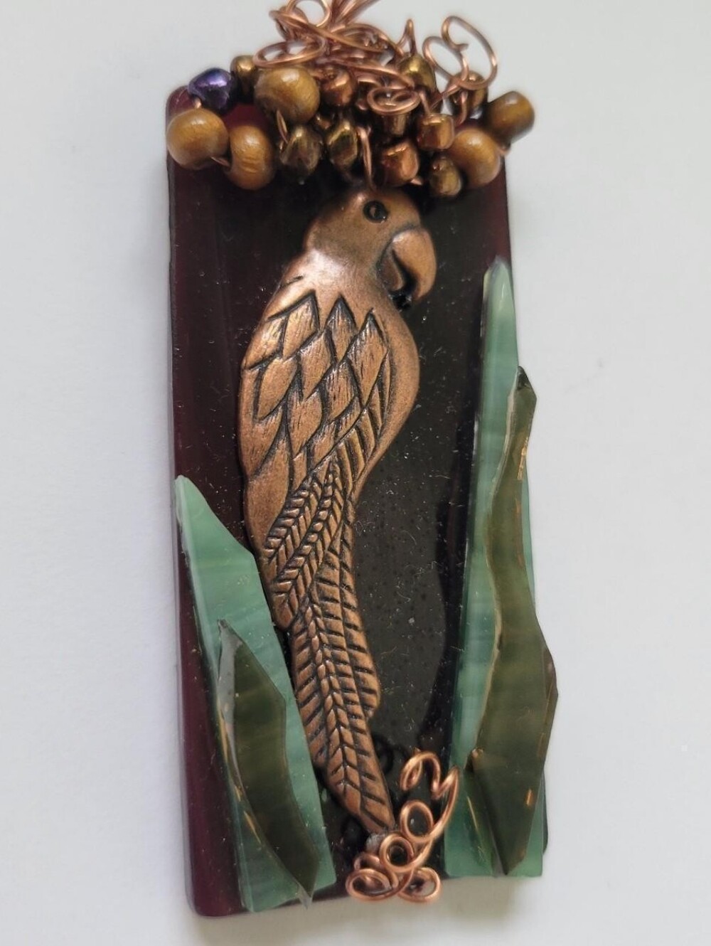 Handmade copper parrot glass pendant copper wire beads Bohemian Tropical